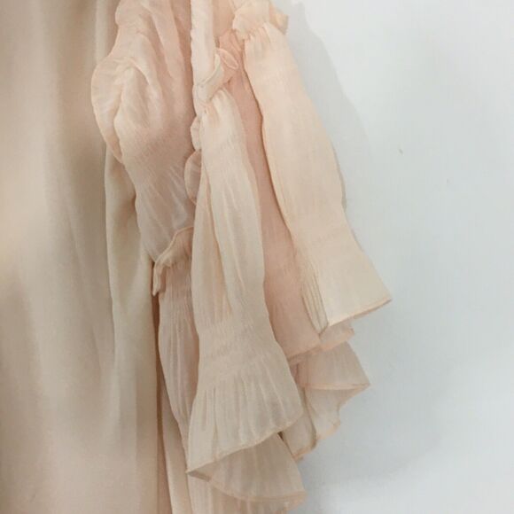 NWT Umgee Pleated Ruffled Tiered Bell Sleeve Top Chiffon Flowy Champagne Pink S - Picture 11 of 15